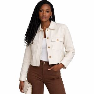ZARA Cropped Denim Jacket with Gold Buttons | Cream / Ivory | Size XS